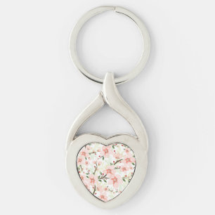Rosa blommor twisted heart silverfärgad nyckelring