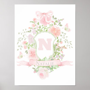 rosa blommor vapen initialt namn babyflicka poster