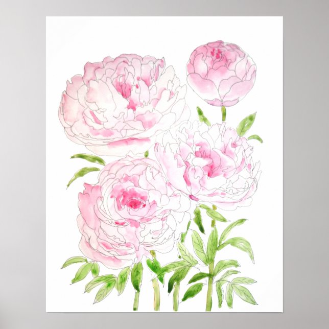 rosa blommor vattenfärg och bläck poster (Framsidan)
