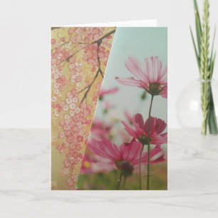 Rosa blommor vikta välkomstkort kort