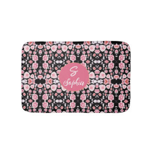 rosa Blommor vintage mönster Monogram för Anpass Badrumsmatta
