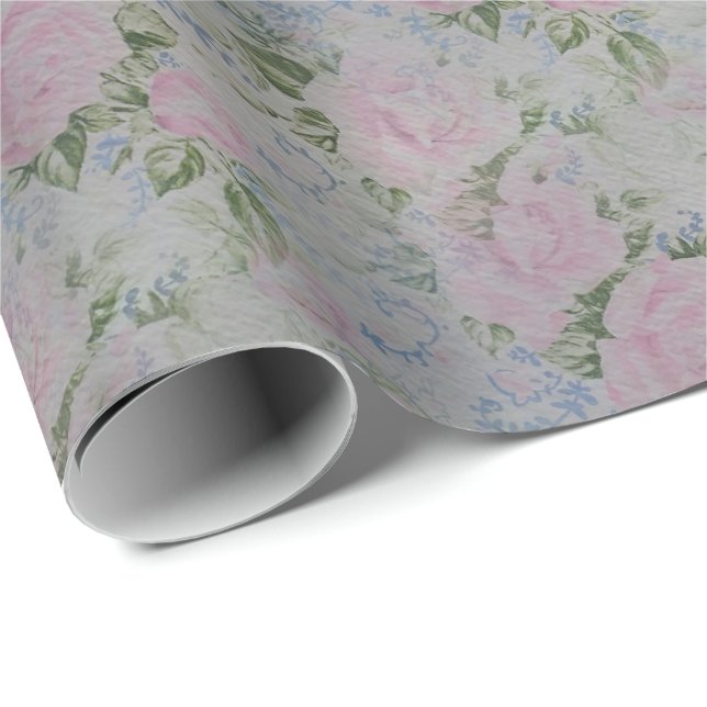 Rosa blommor vintage presentpapper (Rullad Hörn)