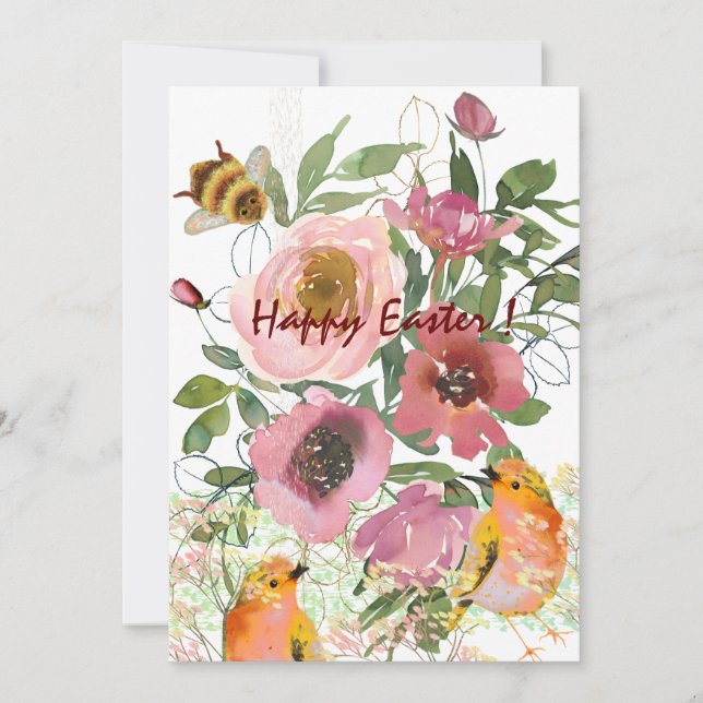 Rosa blommor vit påsk  julkort (Framsida)