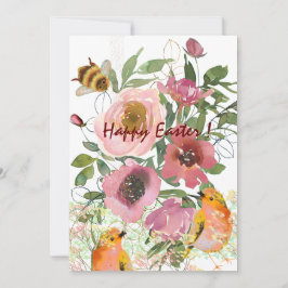 Rosa blommor vit påsk julkort