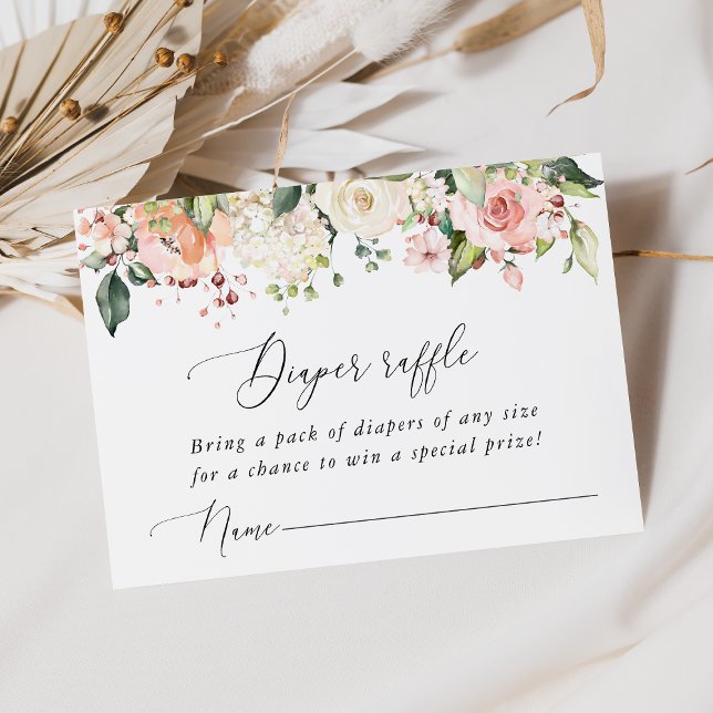 Rosa blommor, vita blommor, Boho, blöjlotteri Tilläggskort (Skapare uppladdad)