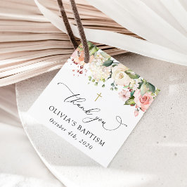 Rosa blommor, Vita blommor, Boho, Blommig dopcerem Gåvor Etiketter