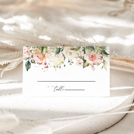 Rosa blommor, vita blommor, Boho, Bröllopsdusch Placeringskort