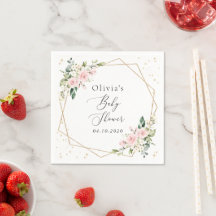 Rosa blommor, vita blommor, grönska, baby shower
