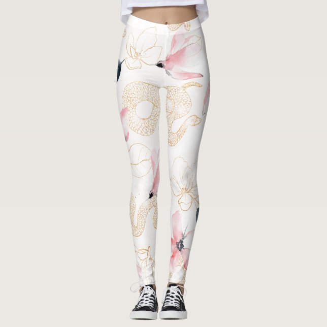 Rosa Blommorm mönster Leggings (Framsida)