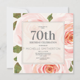 Rosa Blommotiv 70-årsdag Kvinnor Inbjudningar