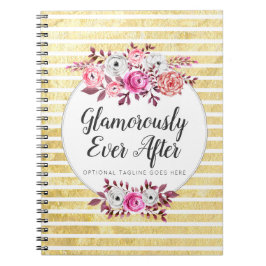 Rosa blommotiv & förgylld glamör vattenfärg modern anteckningsbok