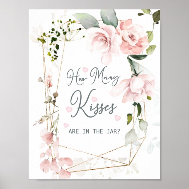 Rosa Blommotiv Hur Många Kyssar i Burken Poster (Framsidan)