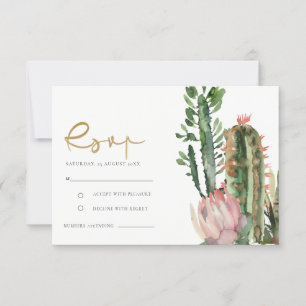 ROSA BLOMMSTER ÖKEN KAKTUS LÖV VATTENFÄRG RSVP OSA KORT