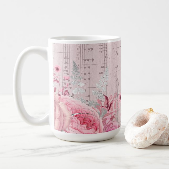 rosa Blommusik lakan kaffe mugg (Med munk)