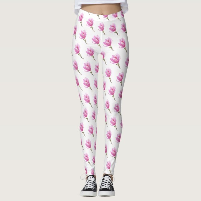 Rosa blomning blomma ritning leggingar leggings (Framsida)