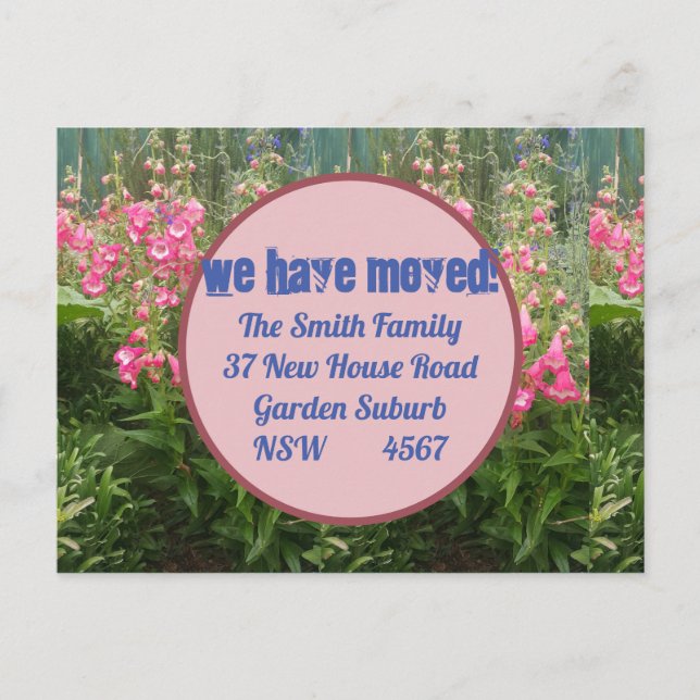 Rosa BlomNytt adress vykort Vi är Flytta (Framsida)