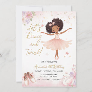 Rosa blomster afrikansk amerikansk ballerina födel inbjudningar