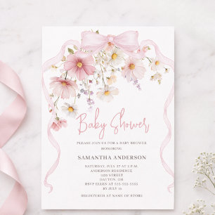 Rosa blomster Baby Shower Inbjudningar