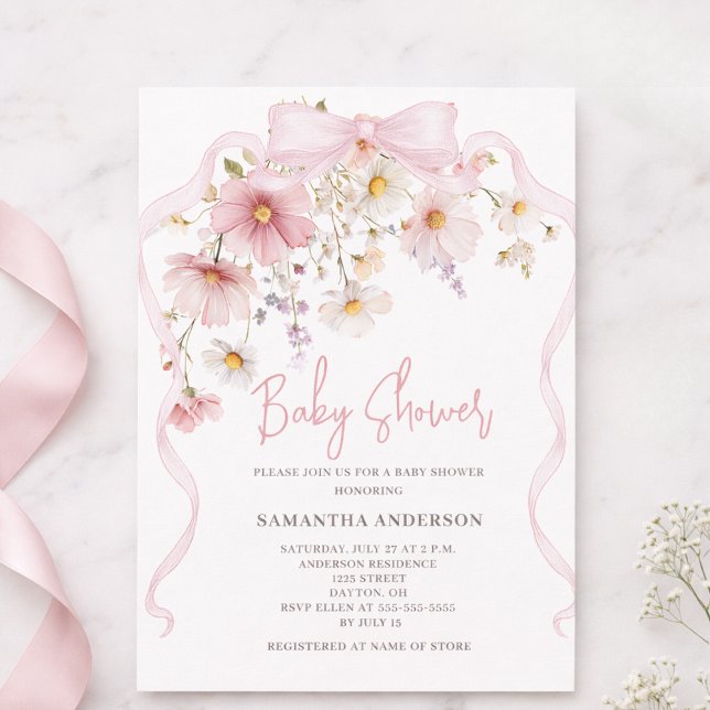 Rosa blomster Baby Shower Inbjudningar (Skapare uppladdad)