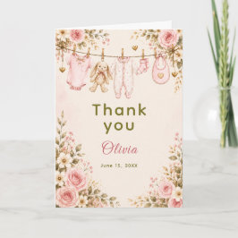 Rosa blomster baby shower klädstreck baby shower tack kort