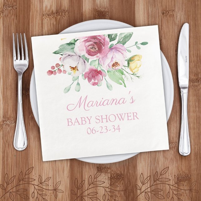 Rosa blomster baby shower pappersservett (Skapare uppladdad)