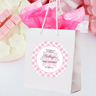 Rosa blomster baby shower  runt klistermärke