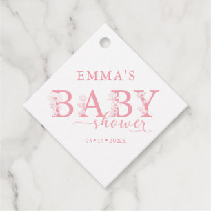 Rosa blomster Babyshower Eleganta vilda blommor Gåvor Etiketter