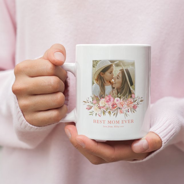 Rosa blomster bästa mamma någonsin Foto Kaffemugg (Skapare uppladdad)