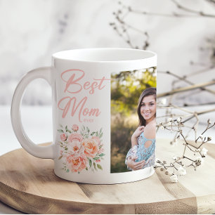 Rosa blomster bästa mamma någonsin lägg till foto kaffemugg