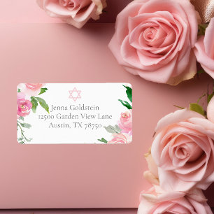 Rosa blomster Bat Mitzvah judisk returadress Adressetikett