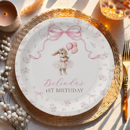 Rosa blomster Coquette Bow Bunny 1-års födelsedag