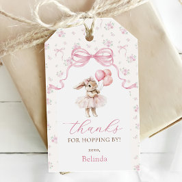 Rosa blomster Coquette Bow Kanin 1-årsdag Presentetikett