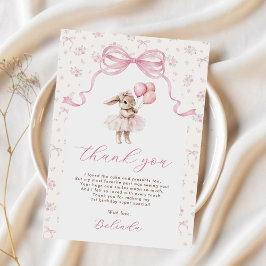 Rosa blomster Coquette Bow Kanin 1-årsdag Tack Kort