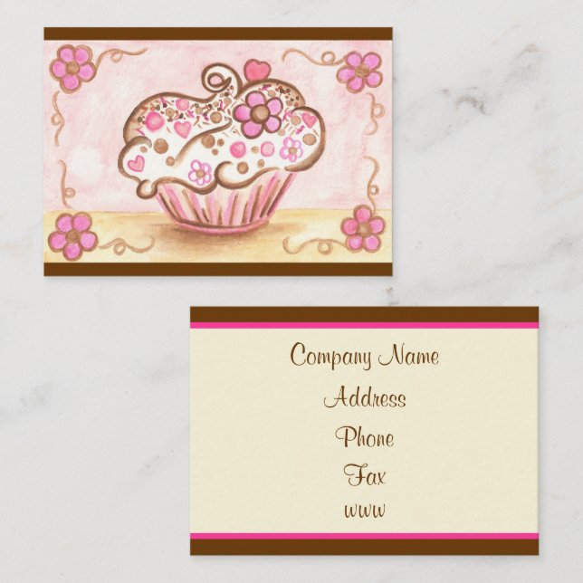 Rosa Blomster Cupcake Bageri Visitenkort Visitkort (Fram/baksida)