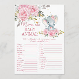 Rosa blomster elefant Namnge baby djuret spel Anteckningskort