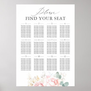 Rosa blomster elegant bröllops sittplatskarta poster