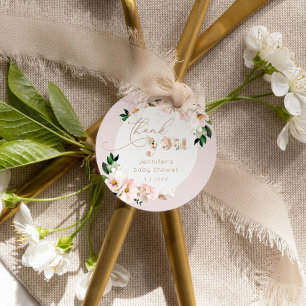Rosa blomster flicka baby shower tack gåvor etiketter