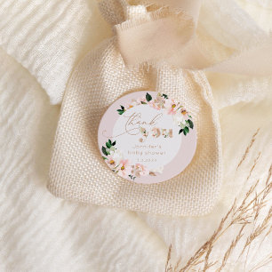 Rosa blomster flicka baby shower tack runt klistermärke