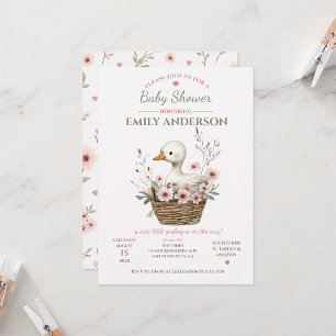 Rosa blomster gosling baby shower inbjudningar