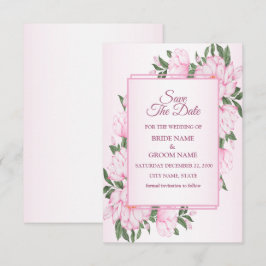 Rosa blomster gröna blad ram elegant bröllop spara datumet
