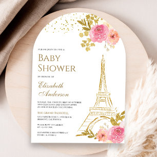 Rosa blomster gul Eiffeltornet valv baby shower Inbjudningar