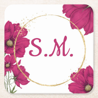 Rosa blomster guldkrets coaster underlägg papper kvadrat