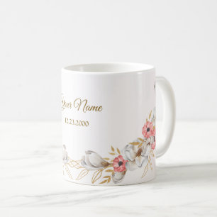 Rosa blomster guldpäron modern bröllopsgåva kaffemugg