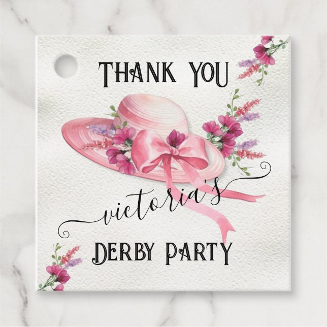 Rosa blomster Hatt Derby Bröllopsdusch Gåvor Etiketter (Framsida)