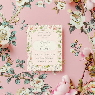 Rosa blomster kineseri baby shower inbjudningar