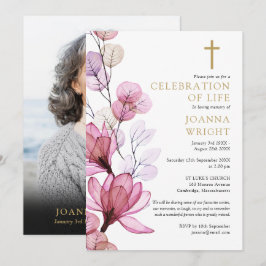 Rosa blomster Kristen minnesgudstjänst Foto Inbjudningar