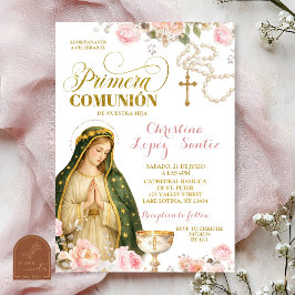 Rosa blomster Lady of Guadalupe Primera Comunion I Inbjudningar