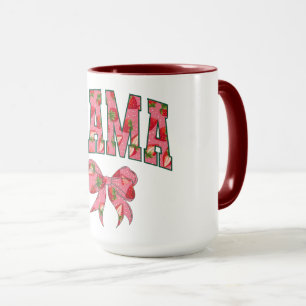 Rosa blomster MAMA-text med rosett Mugg
