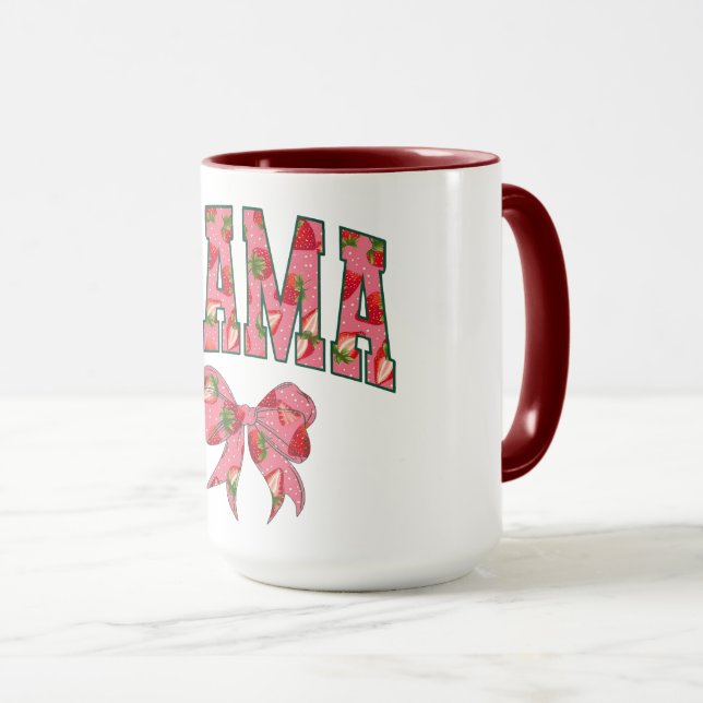 Rosa blomster MAMA-text med rosett Mugg (Framsida höger)