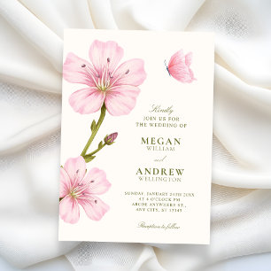 Rosa blomster minimalistisk elegant bröllop inbjudningar